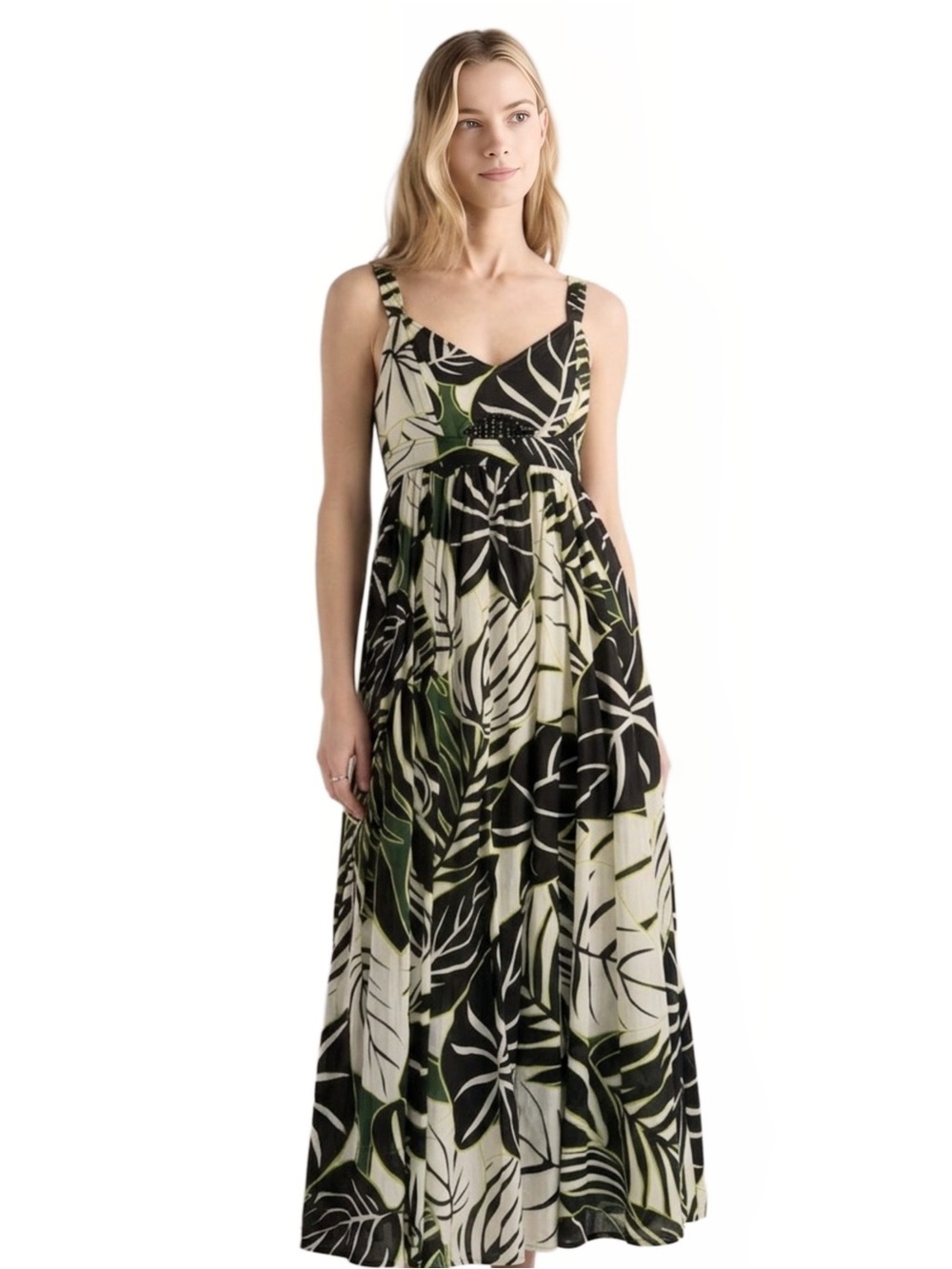 Joie Tropical Leaf Print Cotton Maxi Dress — Size 6
